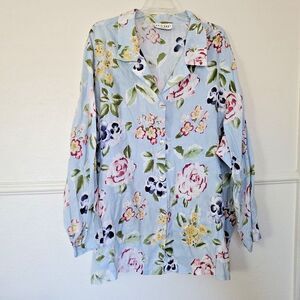 David Dart Collection 100% Linen Button Down Shirt Floral Long Sleeve Size XXXL